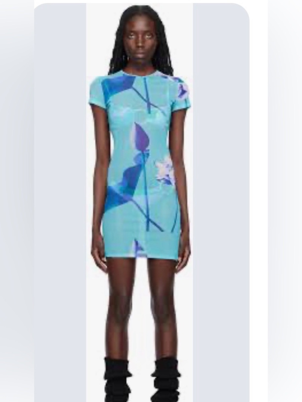 Miaou 1XL blue lotus billie sheer lotus floral side slit crew neck midi dress